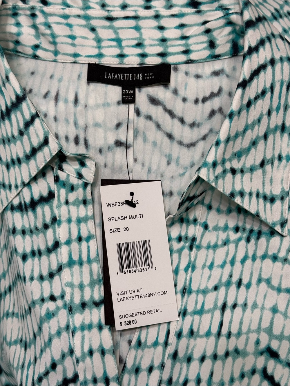Lafayette 148 New York Green, Black and White Wave-Print Button-Down Shirt - Picture 4 of 10